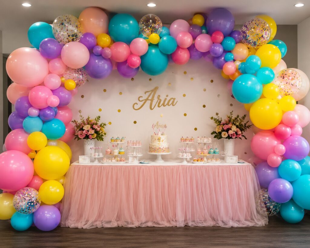 Balloon Garland Around the Dessert Table