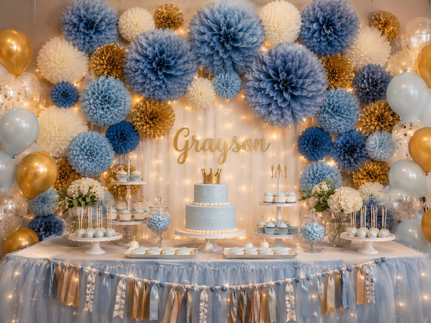 Blue colored pom pom