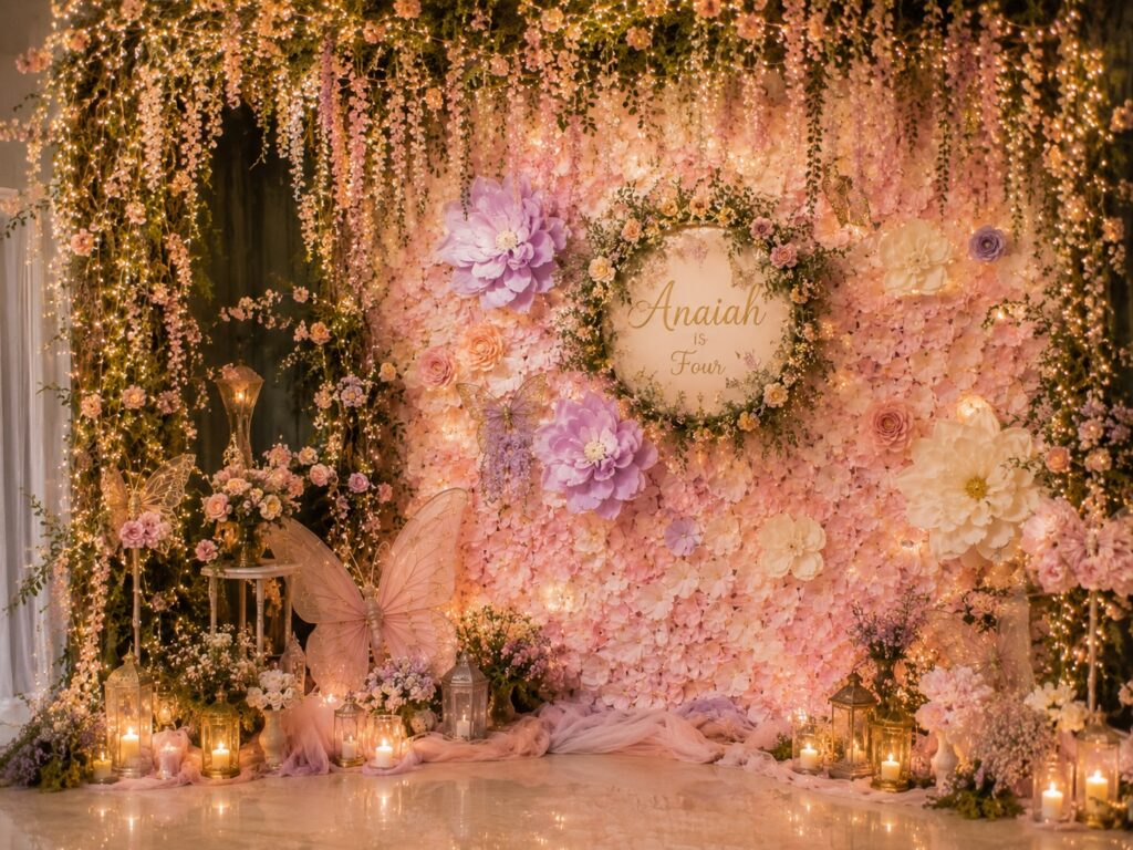 DIY Flower Petal Backdrop for a fairy birthday party ideas