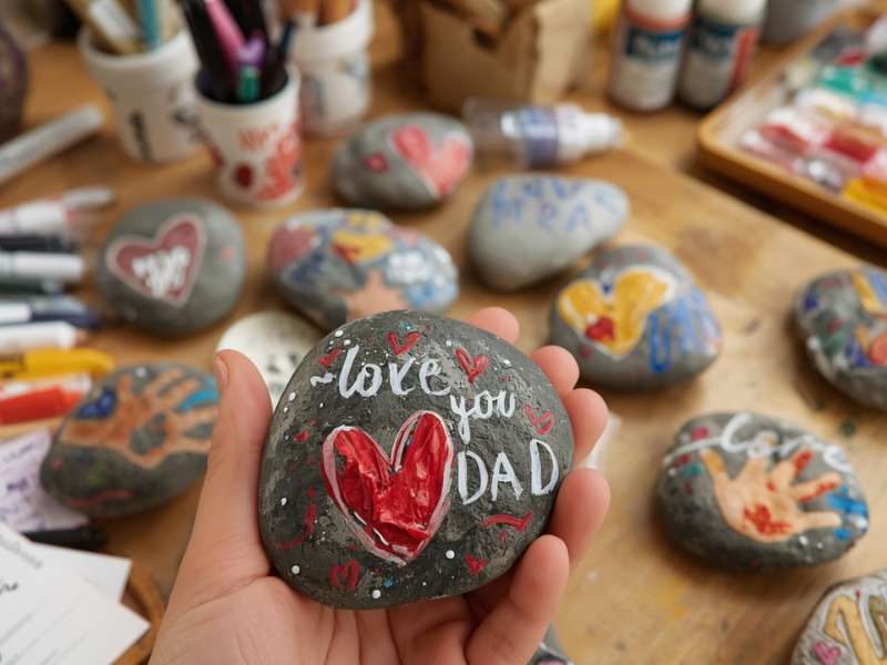 Handprint heart Father’s Day Rock Painting Ideas