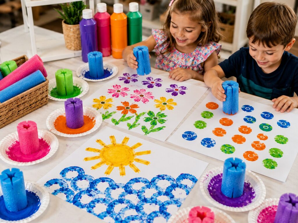 Pool Noodle Stamp Painting