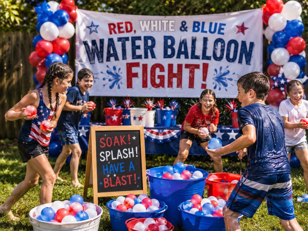 Red, White and Blue Water Balloon Fight