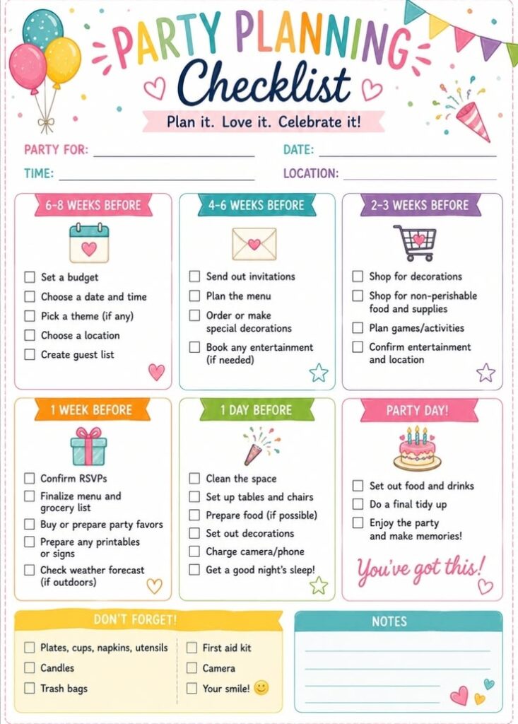 Birthday Planning checklist