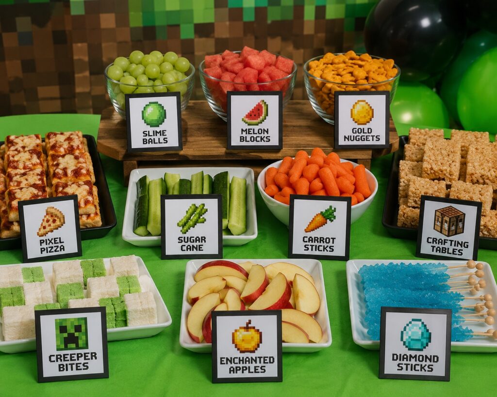 Pixel Food Labels kids party. real food image