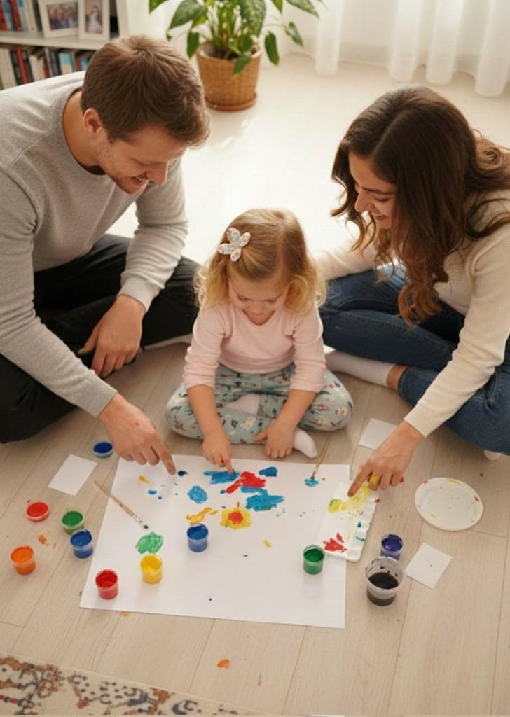 Parents crafting with their child