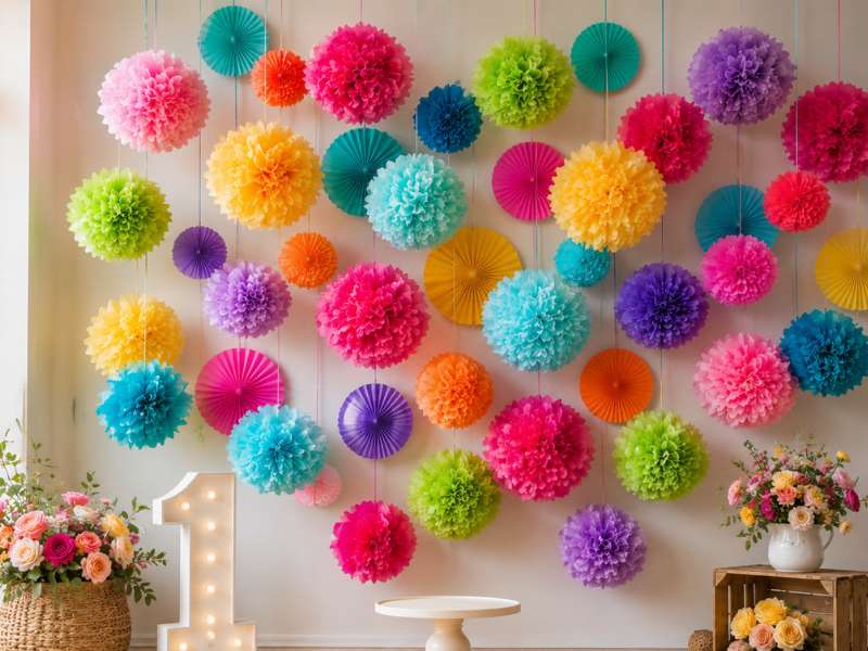 Tissue Paper Pom Pom Backdrop