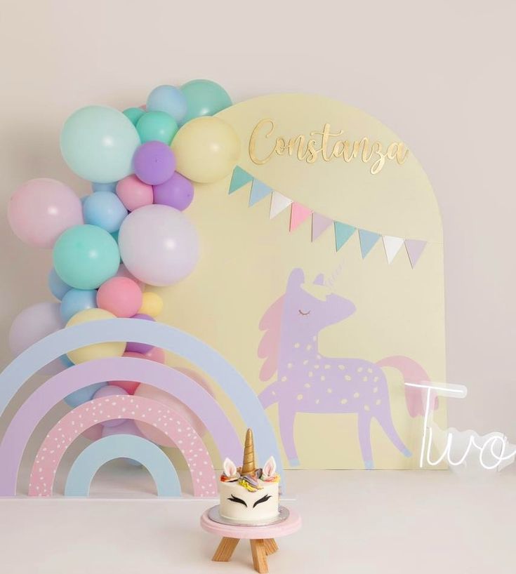 Unicorn and Pastel Balloon Backdrop