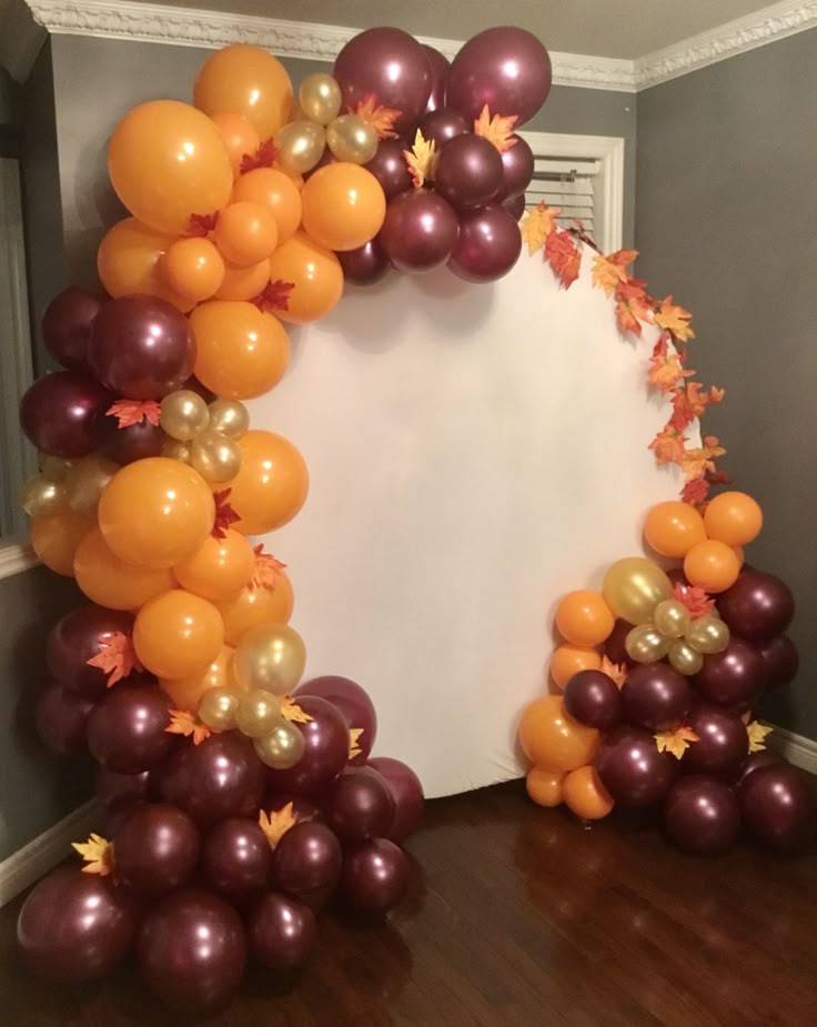 Balloon Garland With Autumn Leaves