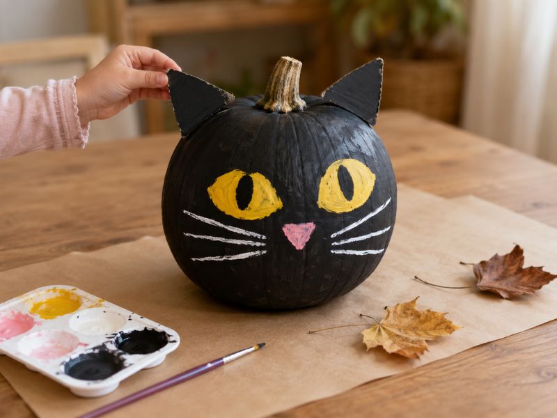 Black Cat Halloween Pumpkin Painting Ideas Kids Can Make
