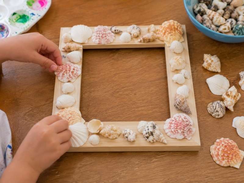 Get a wooden frame and Place the Shells Without Glue