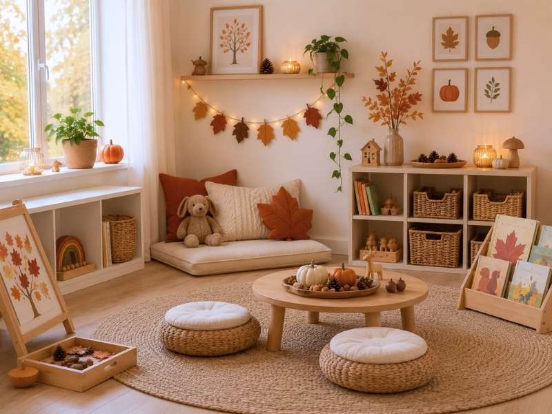 Make Your Fall-Themed Kids Play Corner Easy to Keep Organized