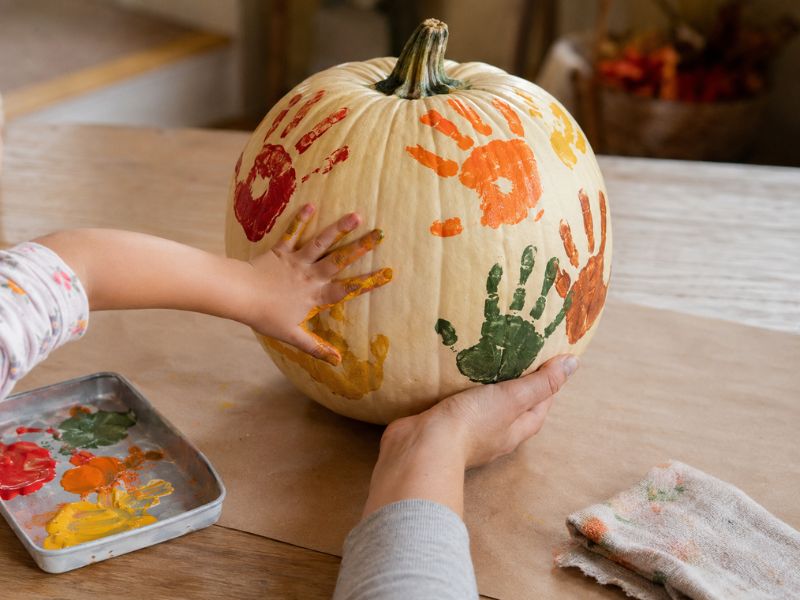 Pumpkin Covered With Children's Handprints