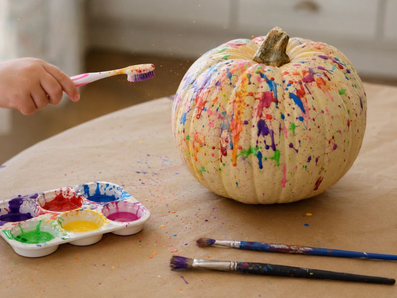 Rainbow Splash Halloween Pumpkin Painting Ideas