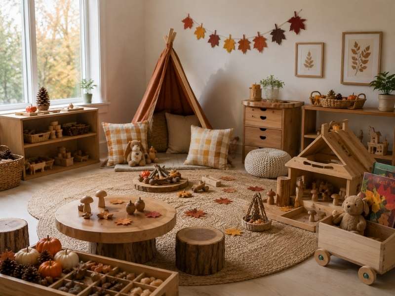 Set Up an Imaginative Play Area Inside Your Fall-Themed Kids Play Corner