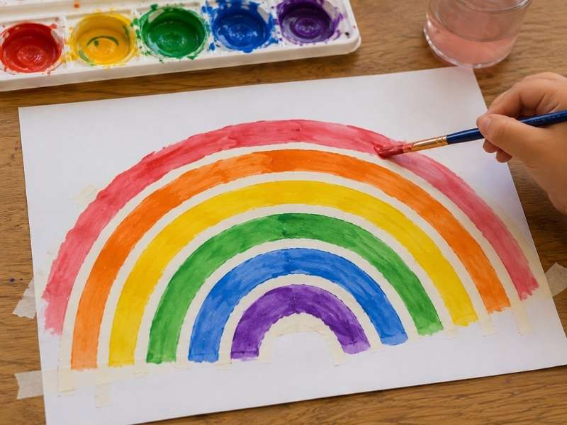 Tape Resist Rainbow Painting