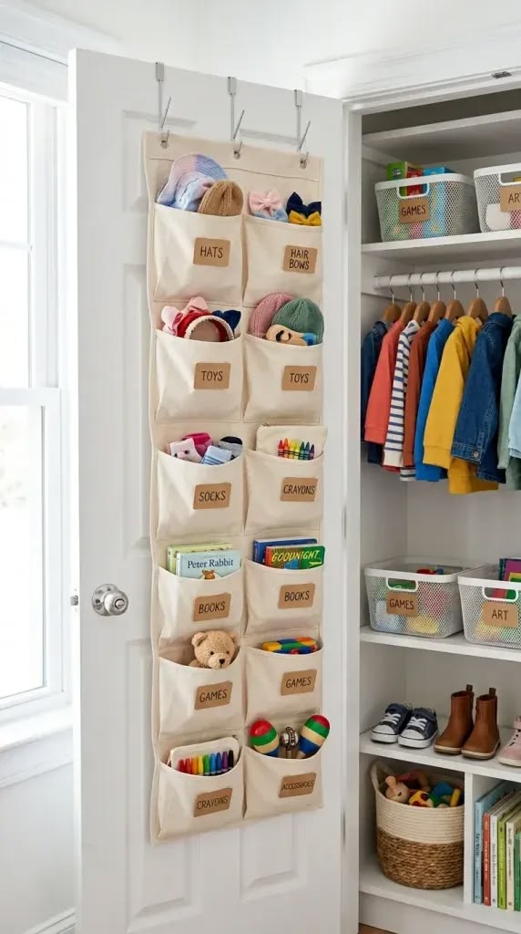 Add Hanging Fabric Organisers Behind the Door