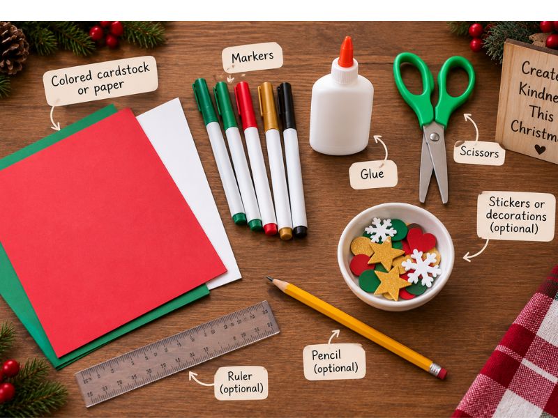 Gather Your Supplies to Make Christmas Gratitude Card With Kids