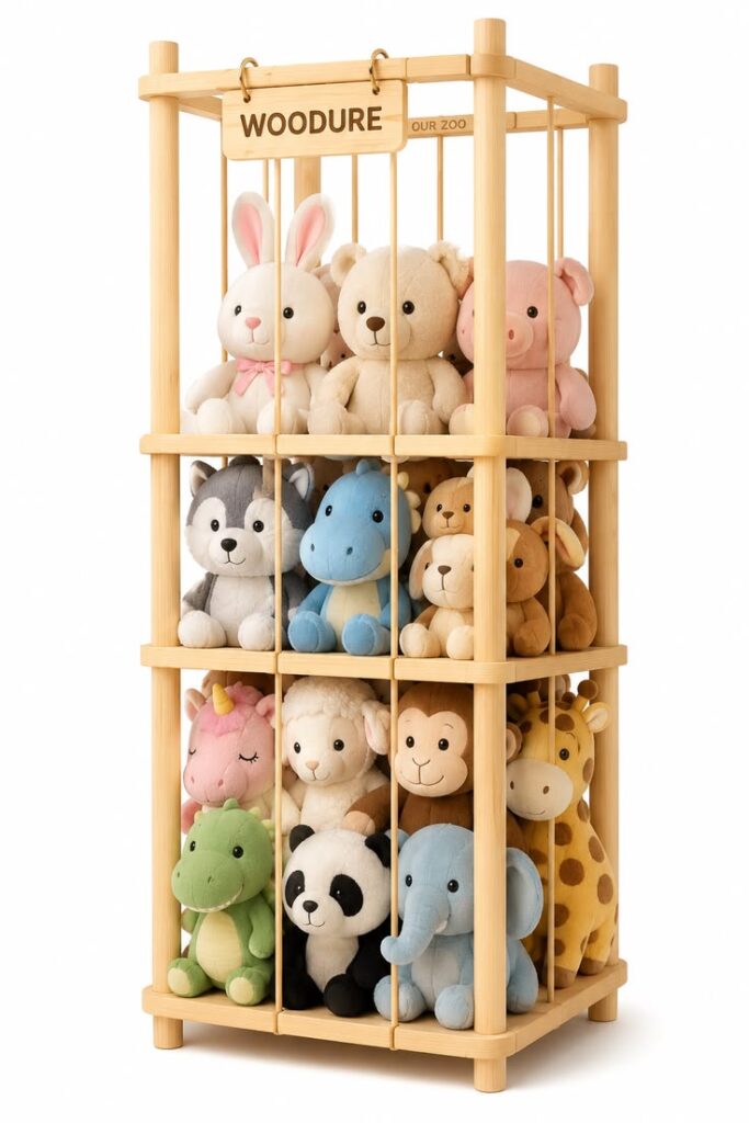 Woodure Stuffed Animal Storage & Organizer, Wooden Cute Zoo Toy Holder